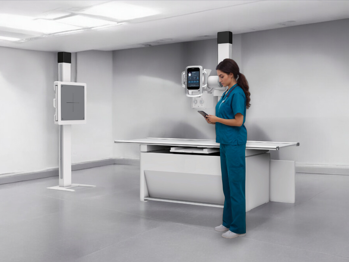 Equipo de rayos X IMS 580 con tecnología digital directa, ideal para exámenes radiológicos generales y especializados en centros médicos y